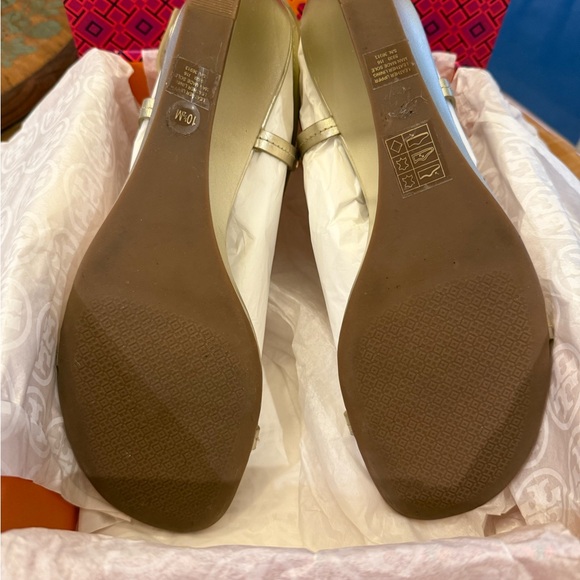 EUC Tory Burch Miller Gold Wedge Sandals - Size: 10.5 with box & bag, wore once. - Picture 6 of 6